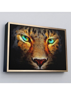 Çerçeveli Gerçekçi Çita Gözleri Yağlıboya Görünüm Kanvas Duvar TABLOSU-3689