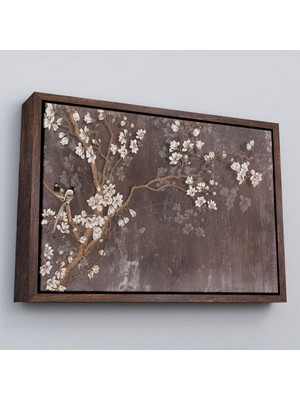 Çerçeveli Ağaçtaki Beyaz Çiçekler Yağlıboya Görünüm Dekoratif Kanvas Duvar TABLOSU-3736