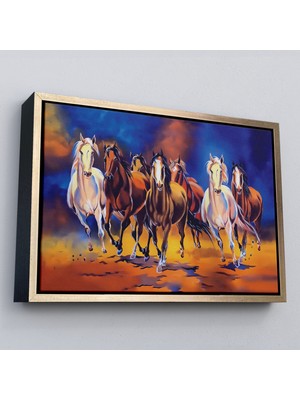 Çerçeveli Koşan Atlar Yağlıboya Görünüm Dekoratif Kanvas TABLO-3630