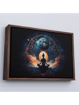Çerçeveli Meditasyon Yapan Kadın Lotus'ta Evrenle Bağlantı TABLOSU-7251