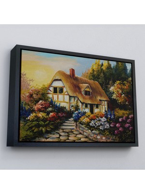 Çerçeveli Bahçeli Orman Evi Yağlıboya Dekoratif Kanvas Duvar TABLOSU-3447