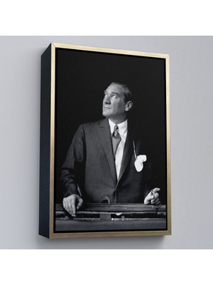 Çerçeveli Atatürk Portre Tablosu Mustafa Kemal Atatürk Dikdörtgen Dekoratif Kanvas Tablo-86