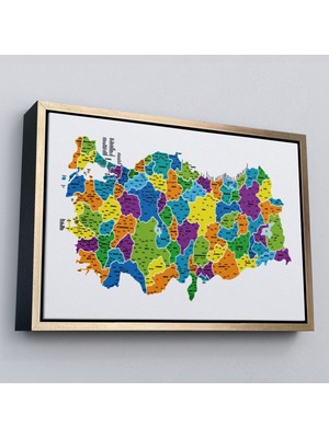 Çerçeveli Türkiye Haritası Kanvas Tablo Il ve Ilçeli Ayrıntılı Eğitici Dekoratif TABLO-3032
