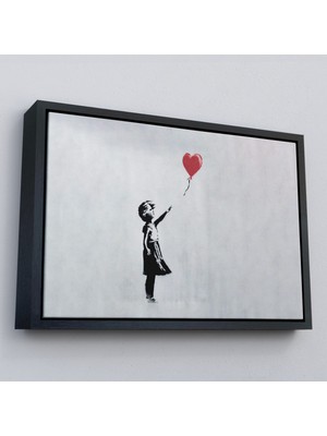 Çerçeveli Banksy Kırmızı Balonu Uçup Giden Kız Kanvas TABLOSU-5059