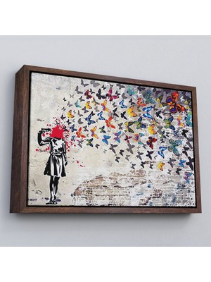 Çerçeveli Banksy Kelebek Kanvas Tablo, Kelebek Kız TABLOSU-5389