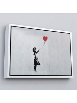 Çerçeveli Banksy Kırmızı Balonu Uçup Giden Kız Kanvas TABLOSU-5059