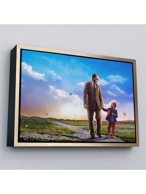 Çerçeveli Çocuk Bayramı Temalı Mustafa Kemal Atatürk ve Çocuklar Dekoratiftablo(Tek Parça)-84