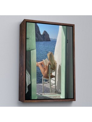 Çerçeveli Sahildeki Evınde Kitap Okuyan Kadın TABLOSU-7777