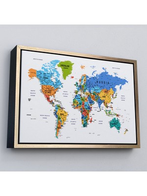 Çerçeveli Dünya Haritası Dekoratif Kanvas Tablo Son Derece Detaylı ve EĞITICI-1601