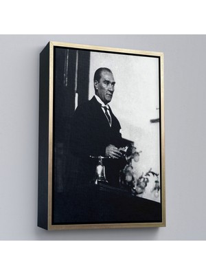 Çerçeveli Atatürk Portre Tablosu Mustafa Kemal Atatürk Dikdörtgen Dekoratif Kanvas TABLO-148