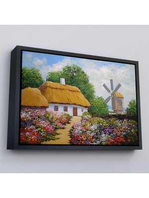 Çerçeveli Ukrayna Köy Evi Manzarası Yağlıboya Görünüm Dekoratif Kanvas Duvar TABLOSU-3681