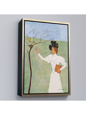Çerçeveli Edward Penfield - Kuşlara Uzanan Kadın TABLO-8045