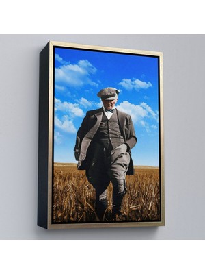 Çerçeveli Atatürk Portre Tablosu Mustafa Kemal Atatürk Dikdörtgen Dekoratif Kanvas TABLO-129
