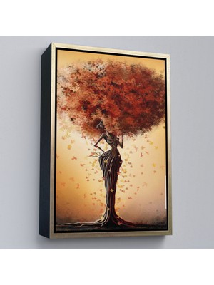Çerçeveli Yaprak Saçlı Afrikalı Ağaç Kadın Duvar TABLOSU-6313