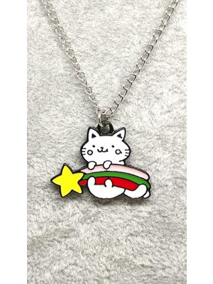 Mineli Gökkuşağı Yıldız Kedi Kolye. Çocuk Kolye, Sevimli Hediye, Öğrenci Hediye, Hayvansever.