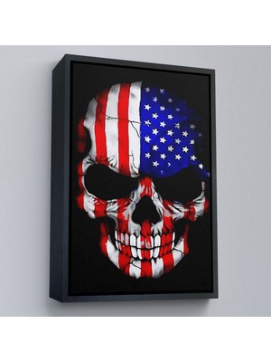 Çerçeveli Amerika Bayrağı ve Kurukafa Dekoratif Duvar TABLOSU-6356