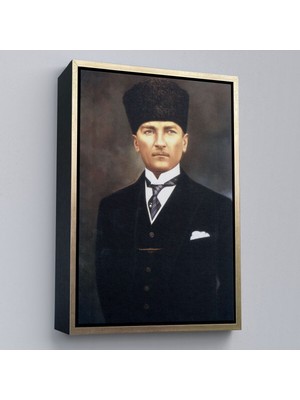 Çerçeveli Atatürk Portre Tablosu Mustafa Kemal Atatürk Dikdörtgen Dekoratif Kanvas Tablo-65
