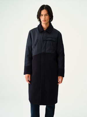 Loft Regular Fit Lacivert Polyester Erkek Kaban Uzun Kol Astarlı Düz Desenli Kalın Model