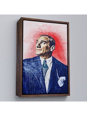 Çerçeveli Mustafa Kemal Atatürk'ün Yağlıboya Görünümlü Portre Çizimi Dekoratif Kanvas Tablo-81