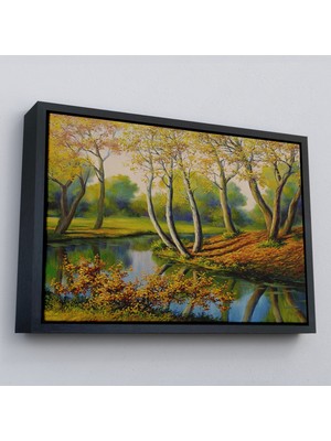 Çerçeveli Nehir Manzaralı Yağlıboya Görünüm Dekoratif Kanvas Duvar TABLOSU-3617