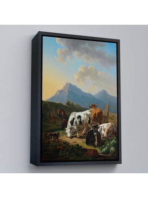 Çerçeveli Johann Dallinger - Boğa ve Inekleriyle Genç Çiftçi Tablosu --8077