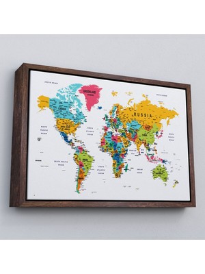 Çerçeveli Dünya Haritası Dekoratif Kanvas Tablo Son Derece Detaylı ve EĞITICI-1592