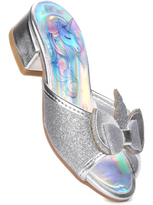  Unicorn Kız Çocuk Topuklu Simli Abiye Terlik