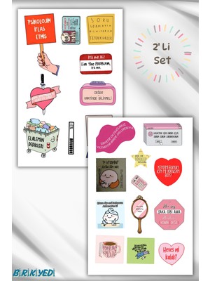 2'li Motto /motivasyon/komik Temalı Ajanda Laptop Tablet Telefon Sticker Seti