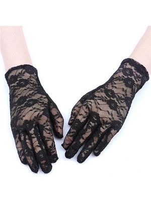 Siyah Renk Bilek Boyu Dantel Eldiven Yetişkin Boy
