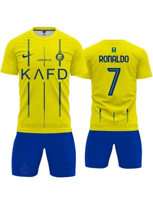 Sidas Cristiano Ronaldo Al-Nasrr 24/25 Sezon Iç Saha Sarı-Mavi Çocuk Forma Takımı 4 Parça Forma +Şort +Çorap + Bileklik Hediye