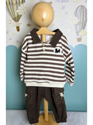 Çizgili Sweatshirt Cep Detaylı Pantolon Takım Erkek Bebek