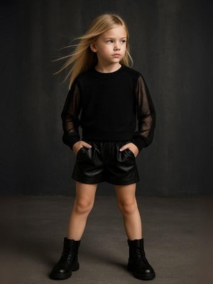 Kız Çocuk 2'li Iç Bodyli File Bluz Takım