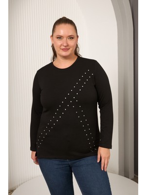 Büyük Beden Geometrik Taşlı Bluz