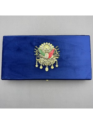 Büyük Boy Mavi Osmanlı Tuğralı Büyük Boy Kadife Tespih Kutusu