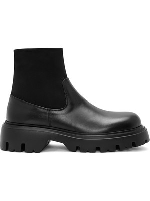 Erkek Siyah Fermuarlı Kalın Tabanlı Deri Casual Bot 25WFD631618