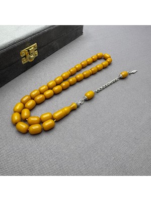 Alpaka Püsküllü Sarı Renk Alan Hamur Özel Sıkma Kehribar Tespih