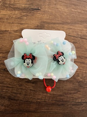 Kız Çocuk Minnie Mouse Mickey Mouse Boncuk Tüllü Simli 1 Çift Lastik Toka Mini Miki Maus