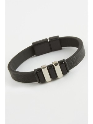 Zengezur Mıknatıslı  Deri Bileklik-Siyah