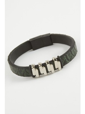 Zengezur Zikzak Kaliteli Mıknatıslı Suni Deri Bileklik-Yeşil