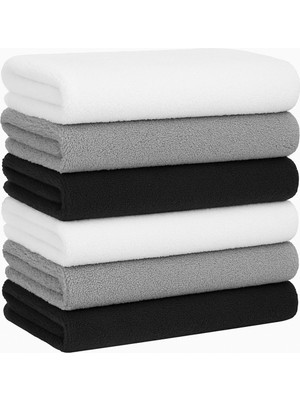 6'lı El & Yüz Havlusu Seti – Siyah, Beyaz, Gri | %100 Pamuk, Yumuşak Doku | Mutfak, Misafir ve Spor