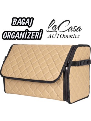 Lacasa Automotive Oto Bagaj Organizeri Kapitone Deri Çanta Bej RENK(40CM)
