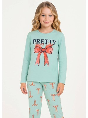 Diamondstar Kız Çocuk Pretyy Baskılı Uzun Kollu %100 Pamuklu  Pijama Takımı
