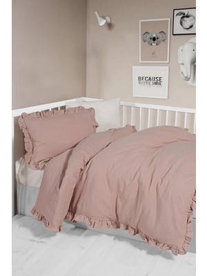 Kanz 2 Kat Fırfırlı Bebek Müslin Nevresim KNZ-023 Pudra