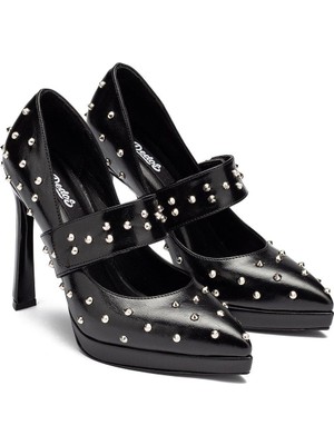 Trok Cırtlı Taşlı Yüksek Platform Topuklu Kadın Abiye Ayakkabı 6020