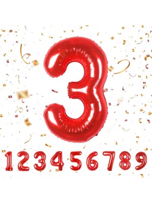 Benim Marifetlerim 3 Rakamı Kırmızı Folyo Balon 16 Inch 40 cm