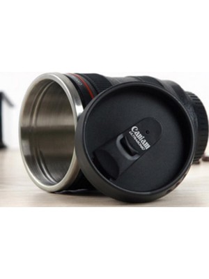 Çelik Objektif Lens Tasarımlı Kupa Bardak Dekoratif Hediyelik