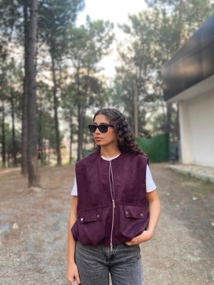 Premium Süet Fermuarlı Yelek