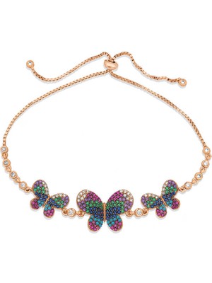 925 Ayar Gümüş Rose Kelebekli Asansör Bileklik