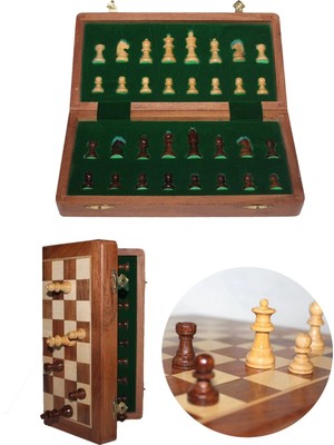 Mıknatıs Taşlı Ahşap Katlanabilir Kutulu Satranç Oyunu 17.5 cm G611