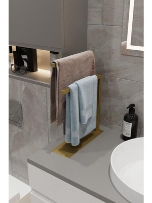 Modern Metal Havlu Askısı Tezgah Üstü Havlu Asacağı Minimalist Ikili Havluluk Banyo Toparlayıcı